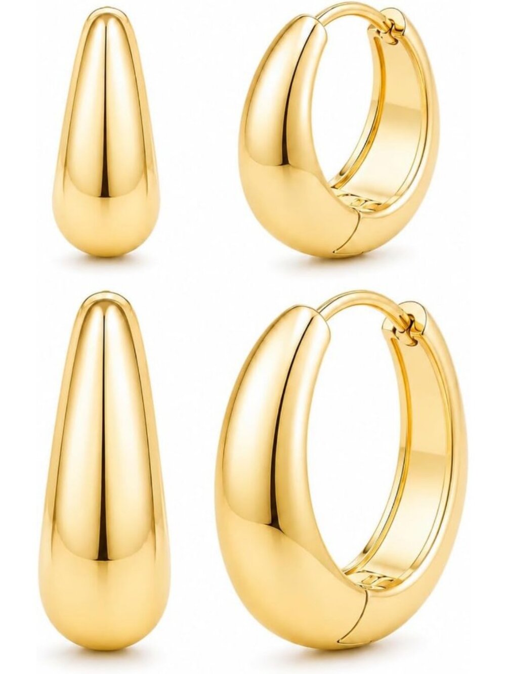 2 Pairs Chunky 14K Gold Hoop Earrings for Women - Elegant & Stylish Jewelry Set